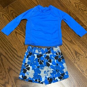 Amazon Essentials Kids Blue Floral Rashguard and Swim Shorts